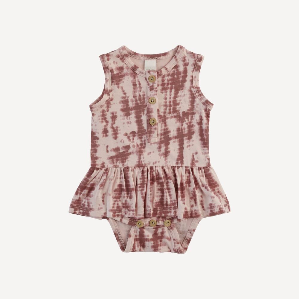 NWT Kate Quinn Mauve Shibori Sleeveless Henley Skirted Bodysuit Modal 12-18m